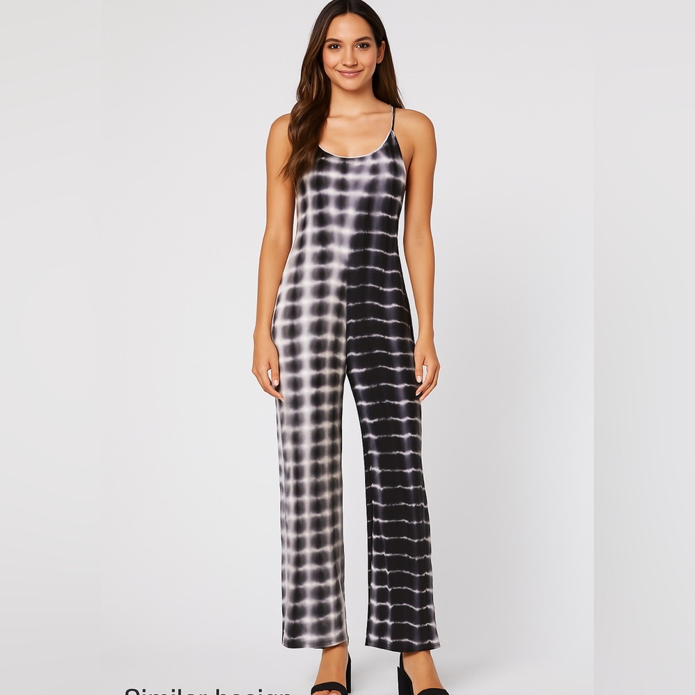 7th Ray Black‎ and White Tie-Dye Jumpsuit